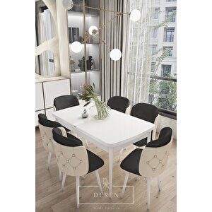 Novella Serisi, 80x132 Mutfak Ve Salon Yemek Masası Takımı Dış Krem Oturum Siyah