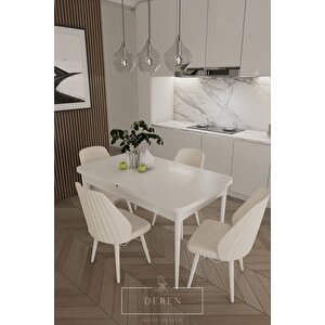 Mabel Serisi, 80x132 Mutfak Ve Salon Yemek Masası Takımı 4 Adet Krem Sandalye