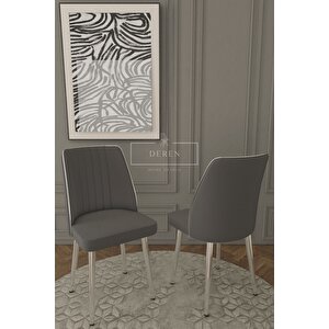 Marla Gümüş Serisi 80x130 Mdf Masa + 6 Adet Silinebilir Antrasit Sandalye Metal Ayak Masa Takımı