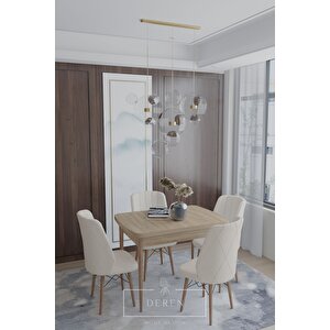 Arya Serisi 70x110 Sabit Masa +4 Krem Sandalye Silinebilir Ithal Baby Face Kumaş Mutfak Takımı