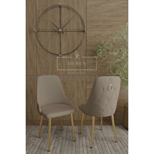 Nef Serisi Lak Panel Mdf Antrasit Renk Masa 83x164 Gold Ayak Masa Takımı 6 Adet Kahve Sandalye