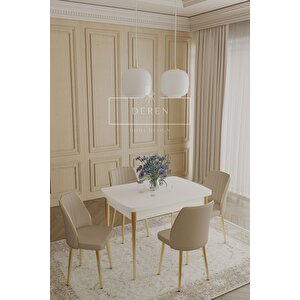Via Serisi 70x110 Masa+4 Kapiçino Silinebilir İthal Baby Face Kumaş Masa Takımı Gold Metal Ayak