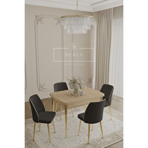 Via Serisi 70x110 Masa+4 Siyah  Silinebilir İthal Baby Face Kumaş Masa Takımı Gold Metal Ayak