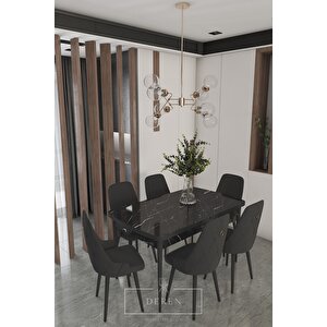 Fier Serisi Mutfak Ve Salon Yemek Masası Takımı + 6 Adet Siyah Sandalye