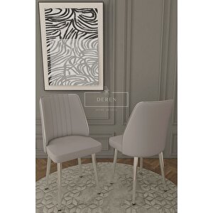 Marla Gümüş Serisi 80x130 Mdf Masa + 6 Adet Silinebilir Kumaş A Gri Sandalye Metal Ayak Masa Takımı