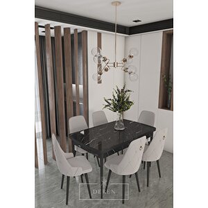Fier Serisi Mutfak Ve Salon Yemek Masası Takımı + 6 Adet Açık Gri Sandalye