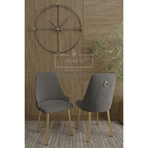 Nef Serisi Lak Panel Mdf Antrasit Renk Masa 83x164 Gold Ayak Masa Takımı 6 Adet Antrasit Sandalye