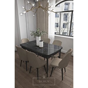Alfa Serisi, 80x132 Açılabilir Mdf Yemek Masası Takımı + 6 Adet Kahve Sandalye