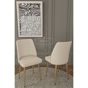 Nex Serisi Mdf Lak Masa 83x164 Gold Metal Ayak 6 Adet Krem Baby Face Silinebilir Kumaş Sandalye