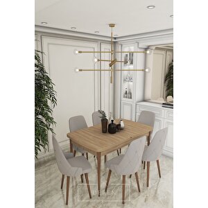 Luna Serisi, 80x132 Açılabilir Mdf Mutfak Ve Yemek Masası Takımı 6 Adet Açık Gri Sandalye
