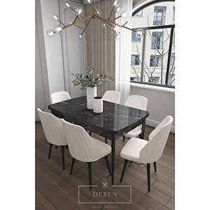Alfa Serisi, 80x132 Açılabilir Mdf Yemek Masası Takımı 6 Adet Krem Sandalye