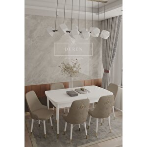 Felix Serisi Babyface Kumaş 80x132 Açılabilir Mdf Masa Mutfak Salon Takımı 6 Adet Sandalye Kapiçino