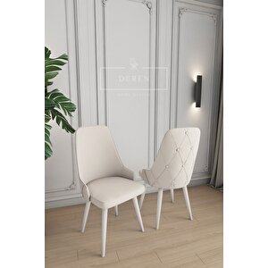 Luna Serisi, 80x132 Açılabilir Mdf Mutfak Ve Yemek Masası Takımı 6 Adet Krem Sandalye