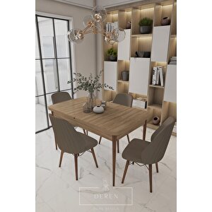 Alfa Serisi, 80x132 Açılabilir Mdf Mutfak Ve Yemek Masası Takımı 4 Adet Kahve Sandalye