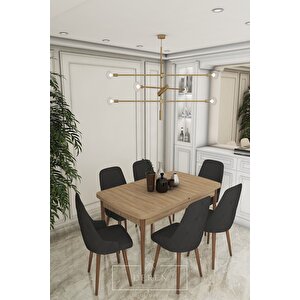 Luna Serisi, 80x132 Açılabilir Mdf Mutfak Ve Yemek Masası Takımı 6 Adet Siyah Sandalye