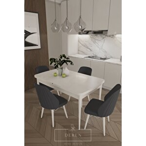 Alfa Serisi, 80x132 Açılabilir Mdf Mutfak Ve Yemek Masası Takımı 4 Adet Füme Sandalye