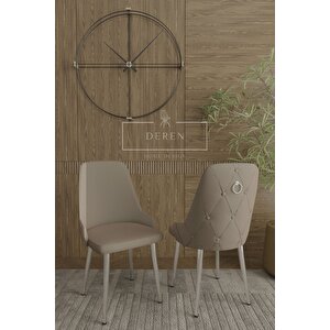 Nef Serisi Lak Panel Mdf Antrasit Renk Masa 83x164 Krom Metal Ayak Masa Takımı 6 Adet Kahve Sandalye