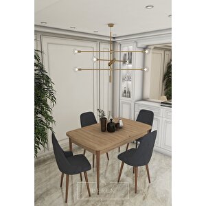 Luna Serisi, 80x132 Açılabilir Mdf Mutfak Ve Yemek Masası Takımı + 4 Adet Füme Sandalye