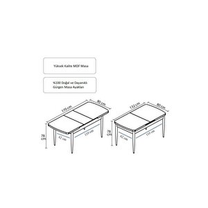 Luna Serisi, 80x132 Açılabilir Mdf Mutfak Ve Yemek Masası Takımı + 4 Adet Füme Sandalye