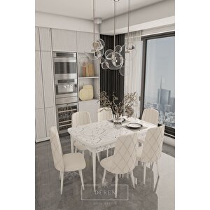 Asteraserisiaçılabilirmasa+6 Adet Krem Silinebilir Kumaş Mermer Desen Mutfak Yemek Odası Takımı