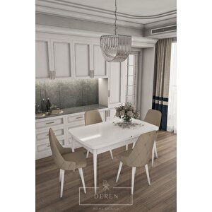 Luna Serisi, 80x132 Açılabilir Mdf Mutfak Ve Yemek Masası Takımı + 4 Adet Cappucino Sandalye