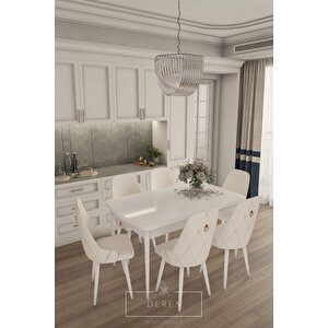 Fier Serisi Mutfak Ve Salon Yemek Masası Takımı + 6 Adet Krem Sandalye