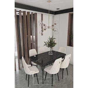 Fier Serisi Mutfak Ve Salon Yemek Masası Takımı + 6 Adet Krem Sandalye