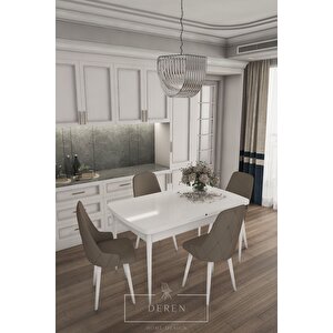 Luna Serisi, 80x132 Açılabilir Mdf Mutfak Ve Yemek Masası Takımı + 4 Adet Kahve Sandalye