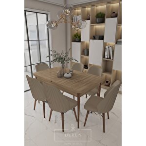 Alfa Serisi, 80x132 Açılabilir Mdf Yemek Masası Takımı 6 Adet Cappucino Sandalye