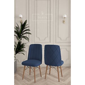 Astera Serisi Açılabilir Masa + 6 Adet Lacivert Baby Face Kumaş Mutfak Salon Yemek Odası Takımı