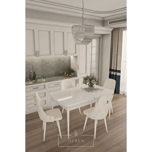 Fier Serisi Mutfak Ve Salon Yemek Masası Takımı + 4 Adet Krem Sandalye