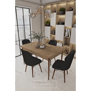 Mabel Serisi, 80x132 Mutfak Ve Salon Yemek Masası Takımı + 4 Adet Siyah Sandalye