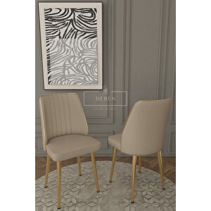 Marla Serisi 80x130 Mdf Masa + 6 Adet Silinebilir Kumaş Kapiçino Sandalye Metal Ayak Masa Takımı