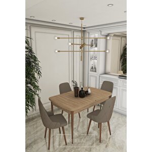 Luna Serisi, 80x132 Açılabilir Mdf Mutfak Ve Yemek Masası Takımı + 4 Adet Kahve Sandalye