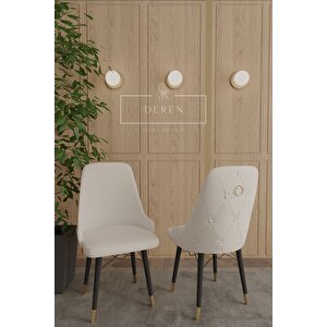 Zen Gold Serisi Babyface Kumaş 80x132 Açılabilir Mdf Masa Mutfak Salon Takımı 6 Adet Sandalye Krem