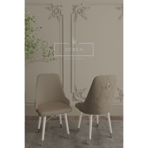 Silver Serisi Baby Face Kumaş 80x132 Açılabilir Mdf Masa Mutfak Salon Takımı 6 Sandalye Kapiçino
