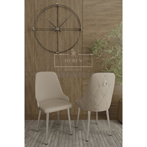 Nil Serisi Lak Panel Beyaz Renk Masa 83x164 Krom Metal Ayak Masa Takımı 6 Adet Kapiçino Sandalye