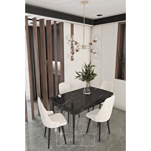 Luna Serisi, 80x132 Açılabilir Mdf Mutfak Ve Yemek Masası Takımı + 4 Adet Krem Sandalye