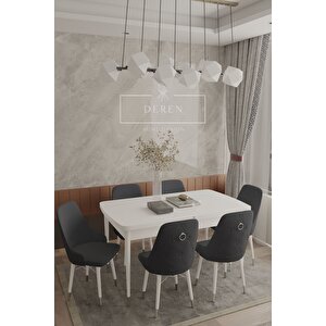 Silver Serisi Baby Face Kumaş 80x132 Açılabilir Mdf Masa Mutfak Salon Takımı 6 Sandalye Füme