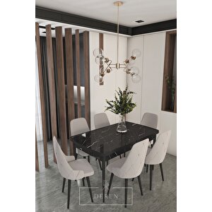 Luna Serisi, 80x132 Açılabilir Mdf Mutfak Ve Yemek Masası Takımı 6 Adet Açık Gri Sandalye