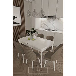 Alfa Serisi, 80x132 Açılabilir Mdf Yemek Masası Takımı 6 Adet Kahve Sandalye