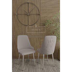 Nil Serisi Lak Panel Beyaz Renk Masa 83x164 Krom Metal Ayak Masa Takımı 6 Adet Açık Gri Sandalye