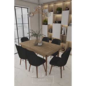 Alfa Serisi, 80x132 Açılabilir Mdf Yemek Masası Takımı 6 Adet Siyah Sandalye