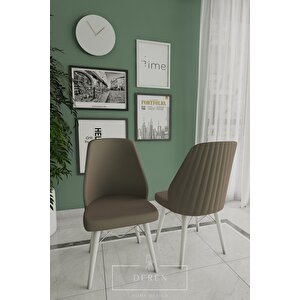 Mabel Serisi, 80x132 Mutfak Ve Salon Yemek Masası Takımı 4 Adet Kahve Sandalye