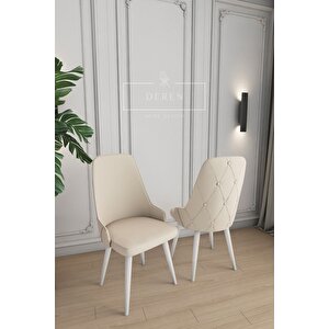 Luna Serisi, 80x132 Açılabilir Mdf Mutfak Ve Yemek Masası Takımı 6 Adet Açık Bej Sandalye