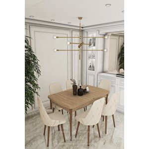 Luna Serisi, 80x132 Açılabilir Mdf Mutfak Ve Yemek Masası Takımı 6 Adet Açık Bej Sandalye