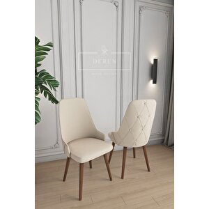 Luna Serisi, 80x132 Açılabilir Mdf Mutfak Ve Yemek Masası Takımı 6 Adet Açık Bej Sandalye