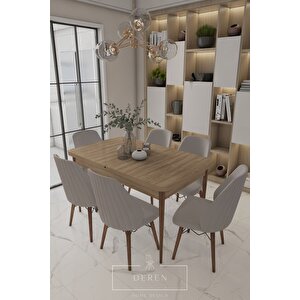 Alfa Serisi, 80x132 Açılabilir Mdf Yemek Masası Takımı 6 Adet Açık Gri Sandalye