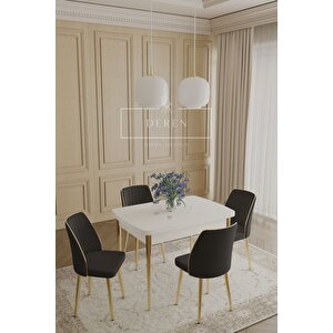 Via Serisi 70x110 Masa+4 Siyah Sandal Silinebilir İthal Baby Face Kumaş Masa Takımı Gold Metal Ayak