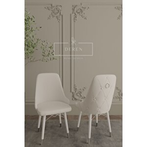 Silver Serisi Baby Face Kumaş 80x132 Açılabilir Mdf Masa Mutfak Salon Takımı 6 Sandalye Krem